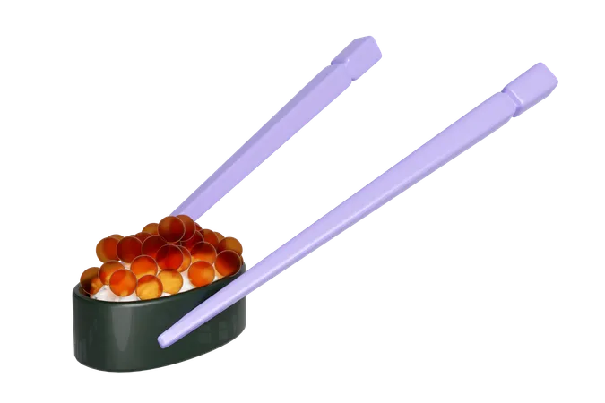 Rolled Sushi Of Salmon Roe Nigiri With Chopsticks Japanese Food Isolated Concept 3 D Render Illustration 3D Icon