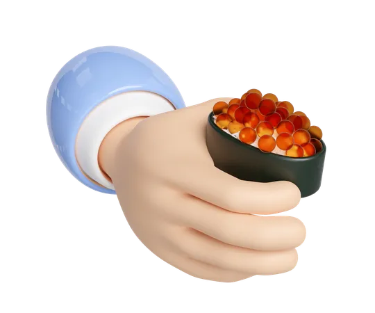 3 D Hand Hold Rolled Sushi Of Salmon Roe Nigiri Japanese Food Isolated Concept 3 D Render Illustration 3D Icon