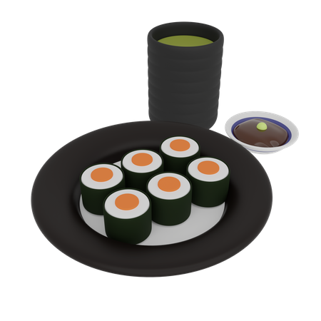 Salmon Roll On A Plate  3D Icon