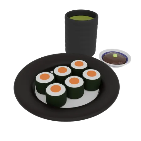 Salmon Roll On A Plate  3D Icon