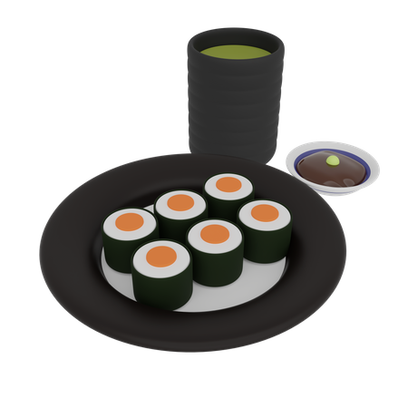 Salmon Roll On A Plate 3D Icon