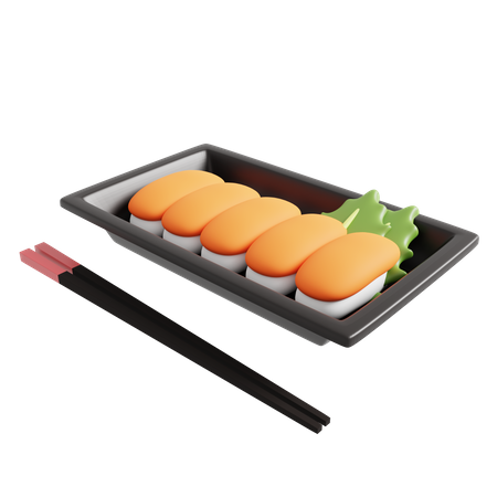 Salmon Sushi Set In Plastic Box  3D Icon