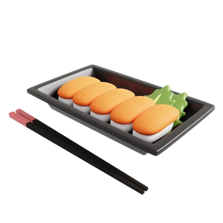 Salmon Sushi Set In Plastic Box  3D Icon