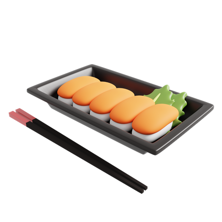 Salmon Sushi Set In Plastic Box 3D Icon