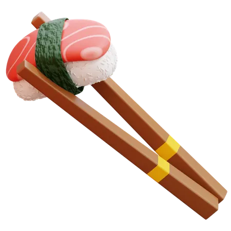 Salmon Sushi With Chopsticks  3D Icon