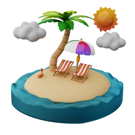 Salon de plage pour couple  3D Illustration