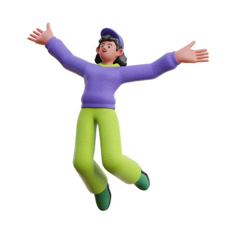 Salto feminino feliz flutuando  3D Illustration