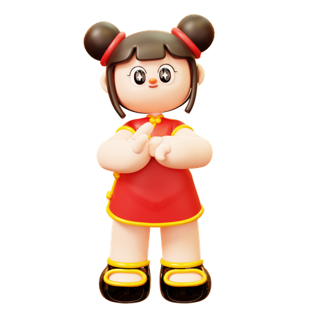 Saludo de niña china  3D Icon