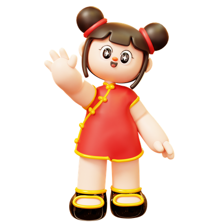 Saludo de niña china  3D Icon