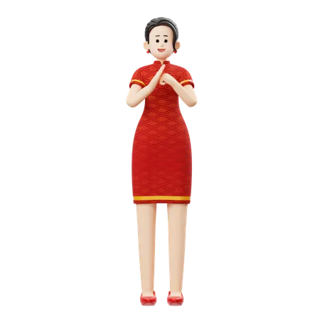 Saludo de mujer de año nuevo chino  3D Illustration