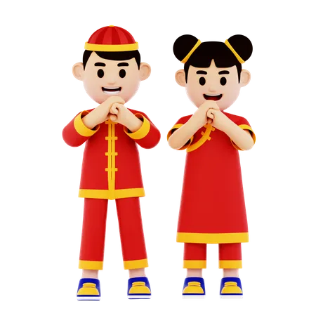 Saludos de pareja china  3D Illustration