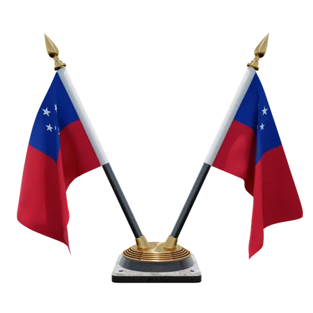 Samoa Double Desk Flag Stand  3D Flag