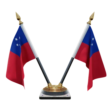 Samoa Double Desk Flag Stand 3D Illustration