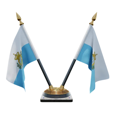 San Marino Double Desk Flag Stand  3D Illustration