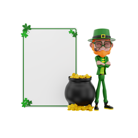 San Patricio de pie con tablero en blanco  3D Icon