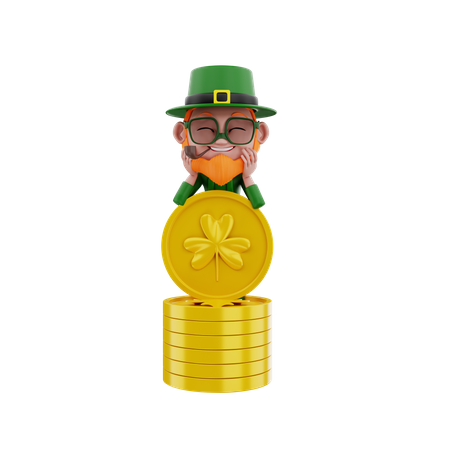 San Patricio sosteniendo moneda de oro  3D Illustration