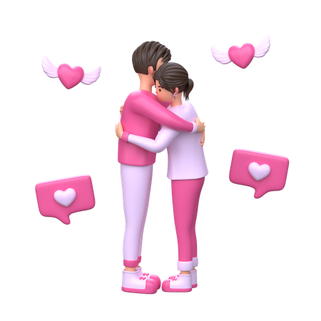 San Valentín pareja abrazándose  3D Illustration