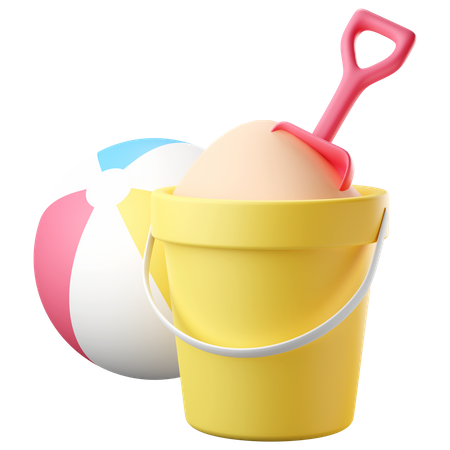 Sand bucket with beach ball 3D Icon