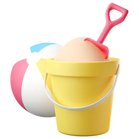 Sand bucket with beach ball  3D Icon