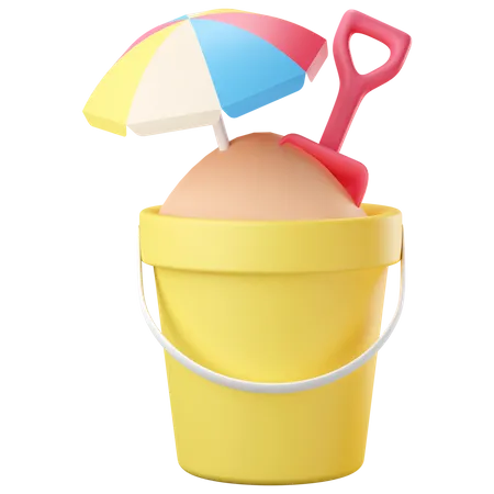 Sand bucket with beach umbrella  3D Icon