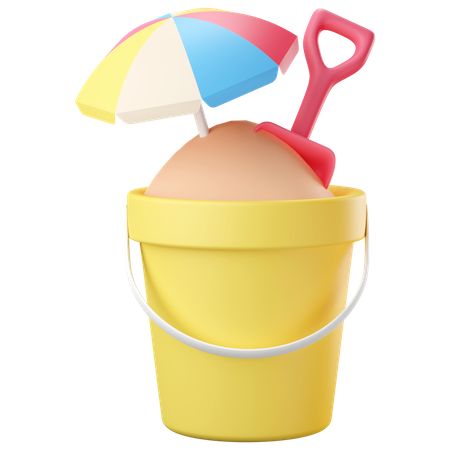 Sand bucket with beach umbrella 3D Icon