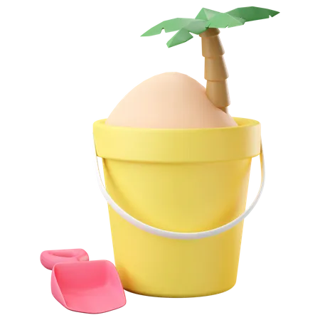 Sand bucket with coconut palm tree  3D Icon