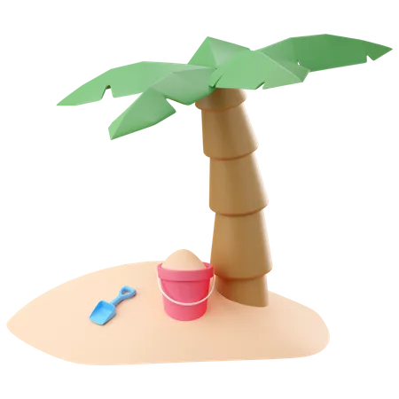 Sand bucket with coconut palm tree  3D Icon