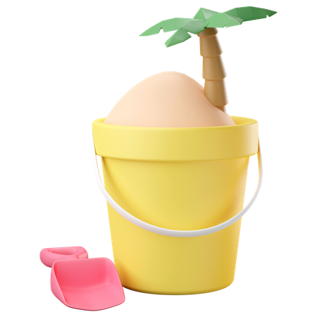 Sand bucket with coconut palm tree 3D Icon