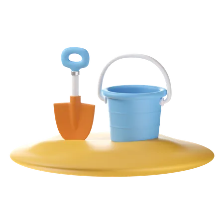 Sand Bucket With Shovel  3D Icon