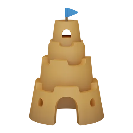 Sand Castle With Flag 3D Icon
