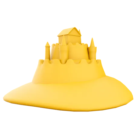 3 D Rendering Sand Castle On Beach Summer Icon 3 D Render Sand Tower Children Summer Building Activity Icon 3D Icon