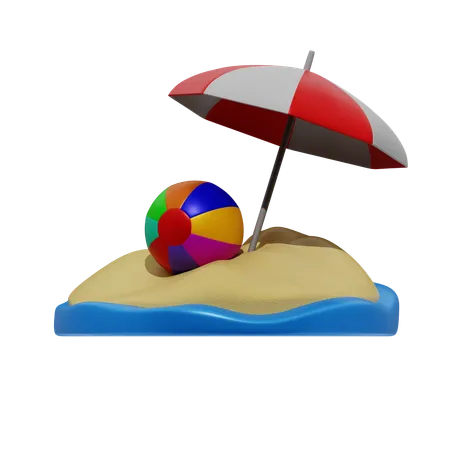 Sand Umbrella And Beach Ball  3D Icon