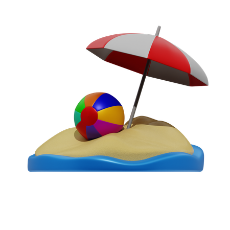 Sand Umbrella And Beach Ball  3D Icon