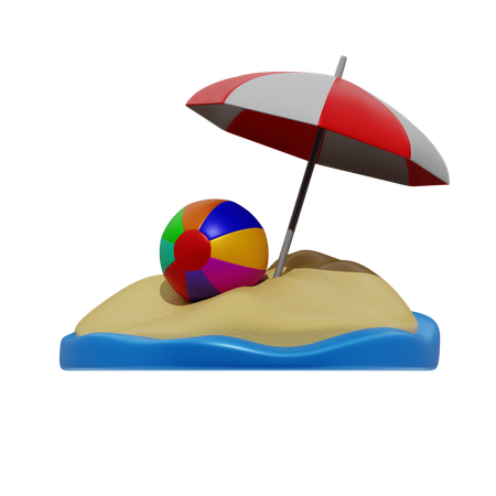 Sand Umbrella And Beach Ball  3D Icon