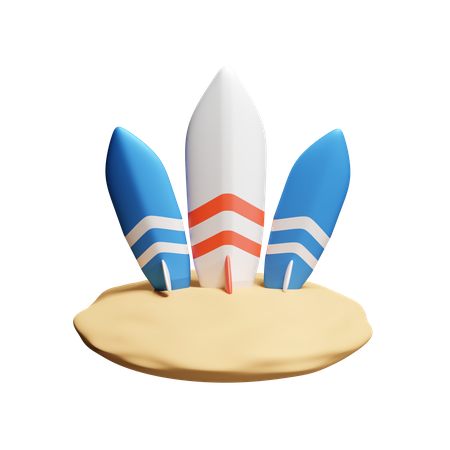 Sand With Surfboard  3D Icon