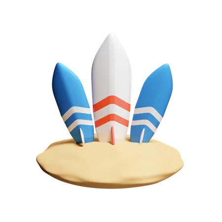 Sand With Surfboard  3D Icon