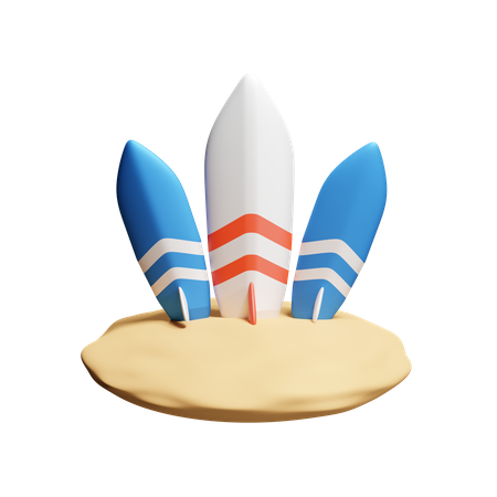 Sand With Surfboard 3D Icon