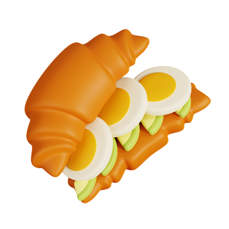 Sanduíche de croissant com abacate  3D Illustration