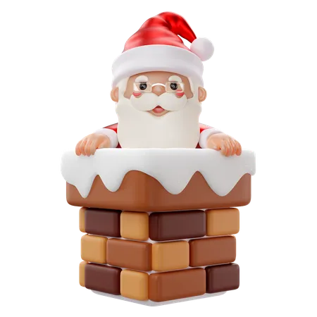 3 D Rendering Of Christmas Santa Claus Inside Chimney Icon 3D Icon