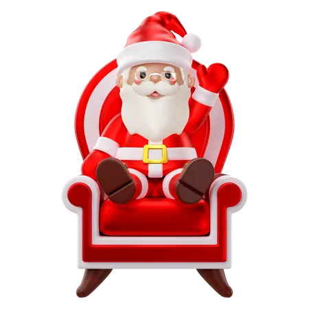 3 D Rendering Of Christmas Santa Claus Sitting On A Chair Icon 3D Icon