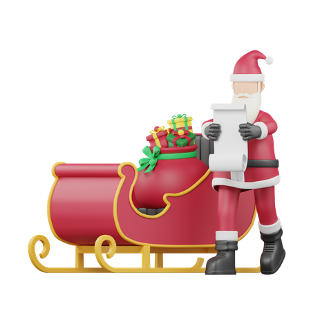 Santa and Gift Carriage  3D Illustration