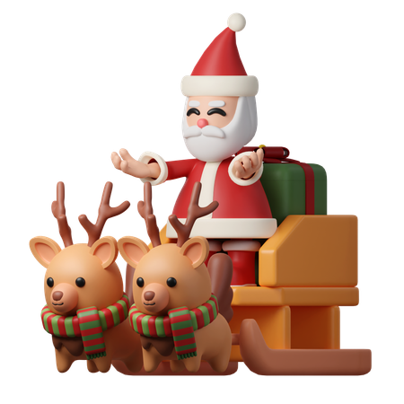 Santa And Sleigh  3D Icon