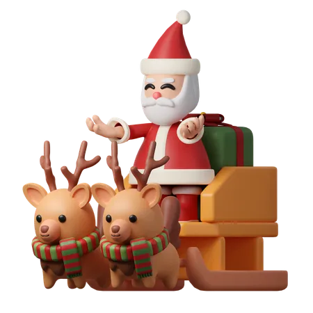 Santa And Sleigh  3D Icon