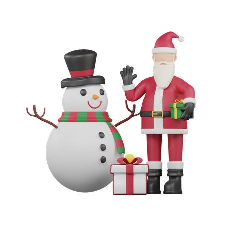 Santa and Snowman 3D Illustration