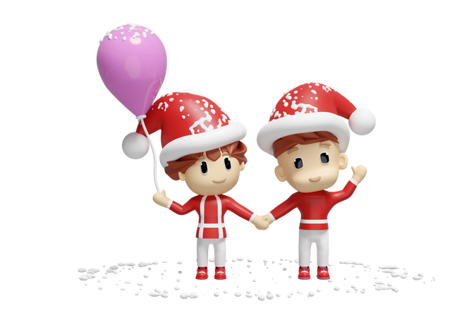 Santa Boy And Girl  3D Icon