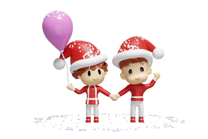 Santa Boy And Girl  3D Illustration