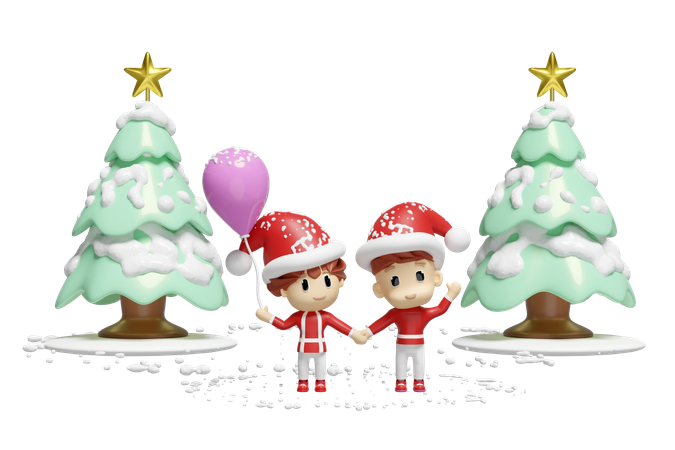 Santa Boy Girl  3D Illustration