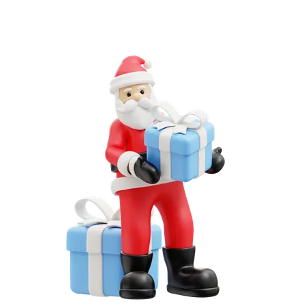 Santa brings winter gifts  3D Illustration