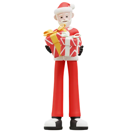 Santa Calus Holding Christmas Gift  3D Illustration