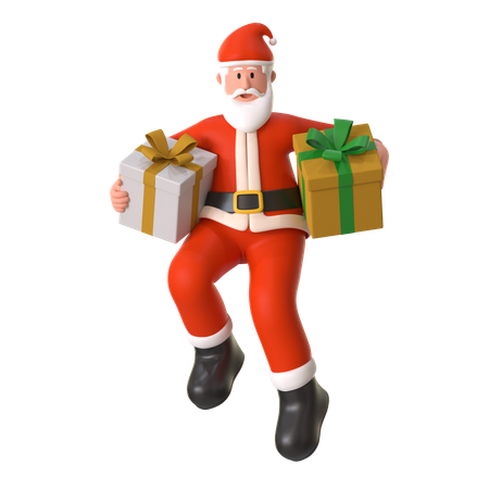 Santa Carries A Big Gift Box With Two Hands  3D Illustration